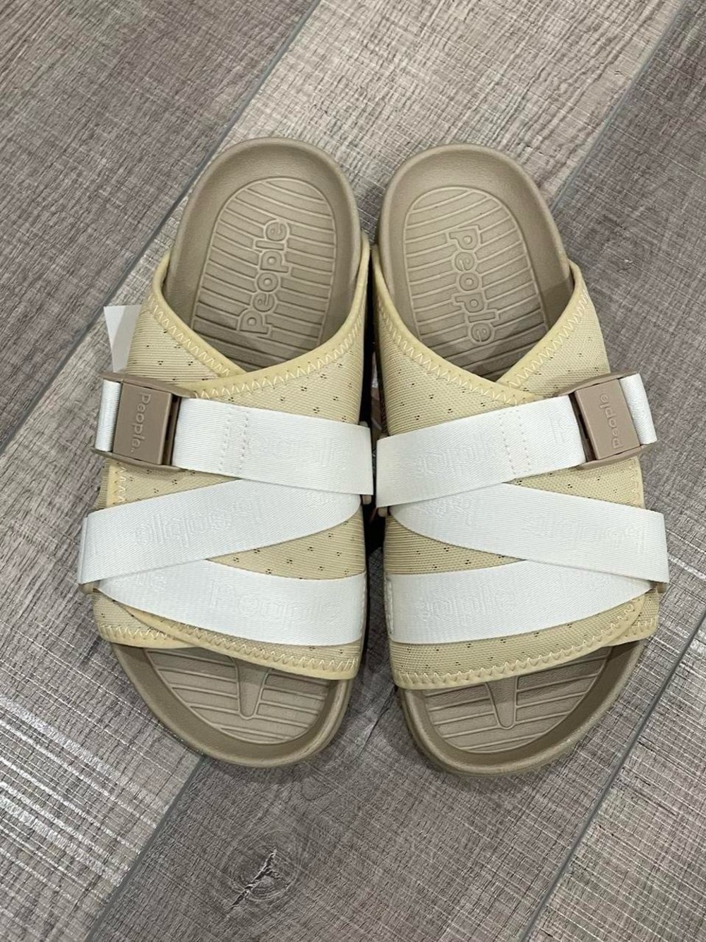 People Footwear Beige & White Crisscross Slide Sandals
